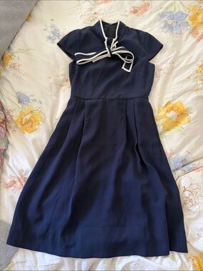 J. Crew Navy Dress with White-Trim Bow